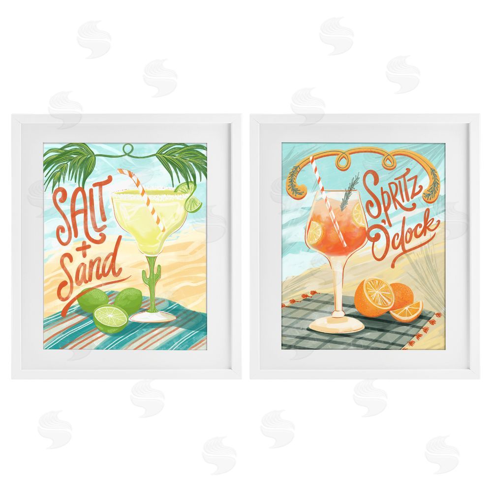 Connie Summers Breezy Beachy Summer Cocktails White Framed Print Under Glass Wall Art
