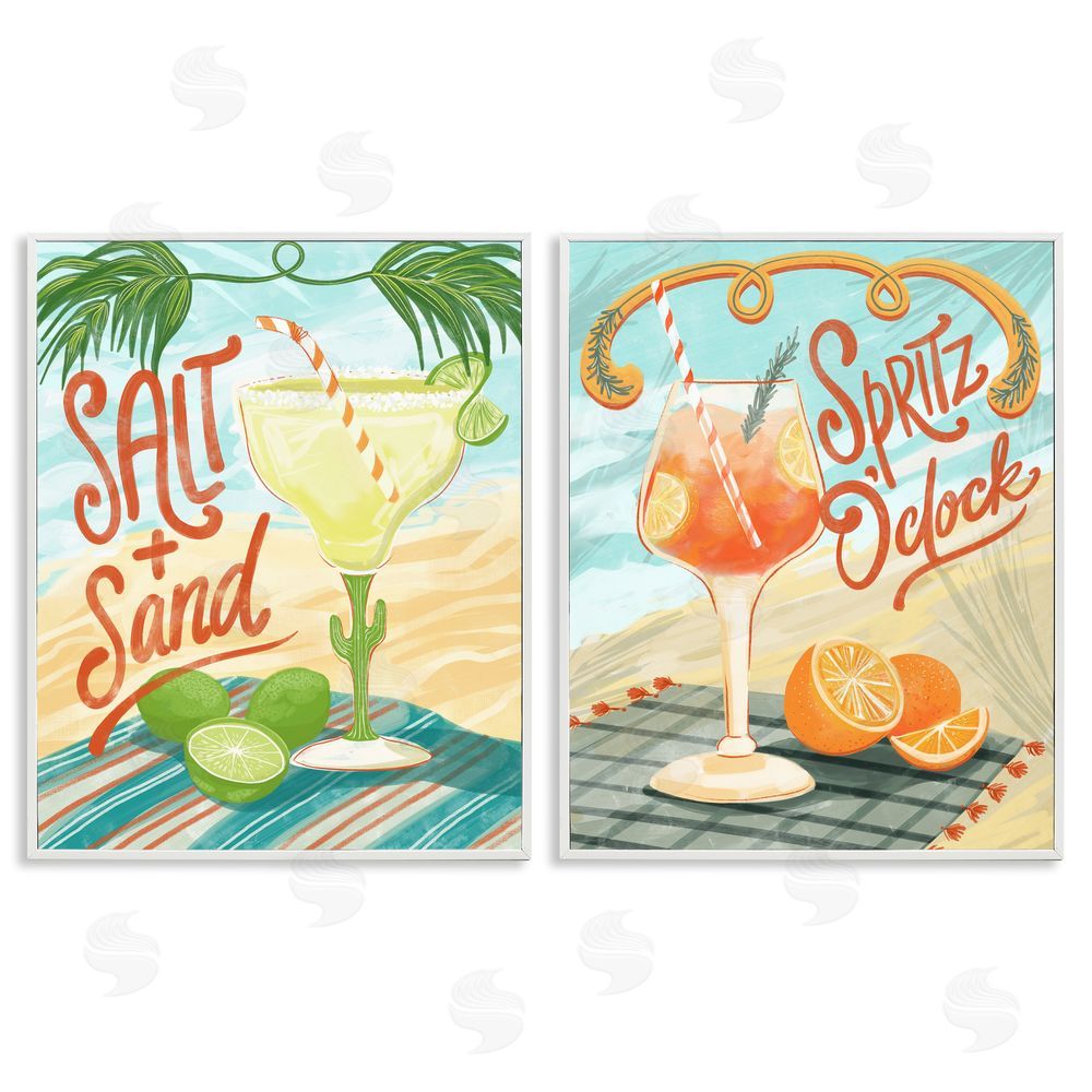 Connie Summers Breezy Beachy Summer Cocktails White Framed Giclee Wall Art Print