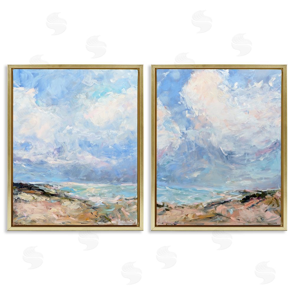 Cindy Vener Coastal Landscape with Brushed Clouds Gold Floating Frame Canvas Wall Art Print