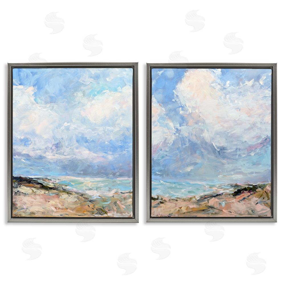 Cindy Vener Coastal Landscape with Brushed Clouds Gray Floating Frame Canvas Wall Art Print