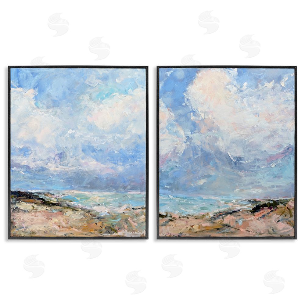 Cindy Vener Coastal Landscape with Brushed Clouds Black Framed Giclee Wall Art Print