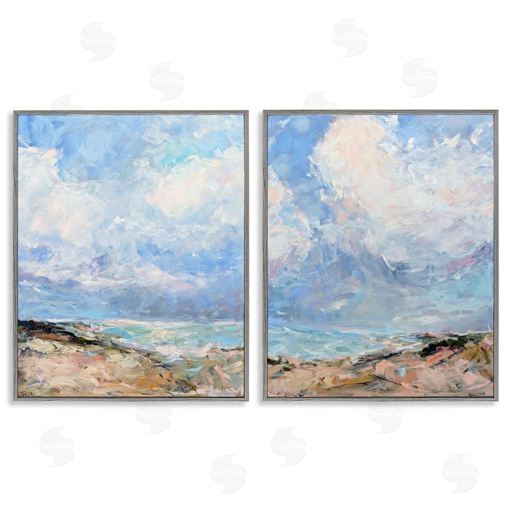 Cindy Vener Coastal Landscape with Brushed Clouds Gray Framed Giclee Wall Art Print