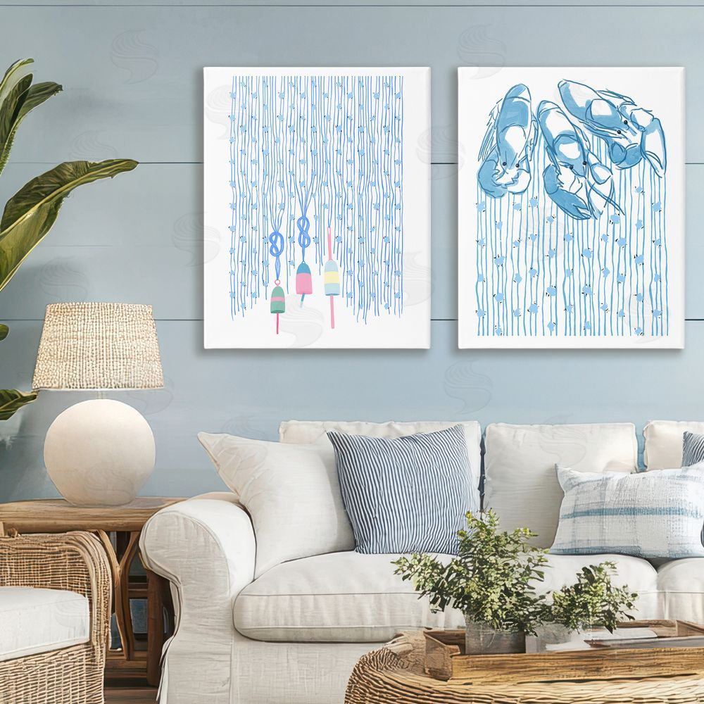 Melissa Tilley Nautical Buoys & Lobsters Stretched Cavas Wall Art Set in Room
