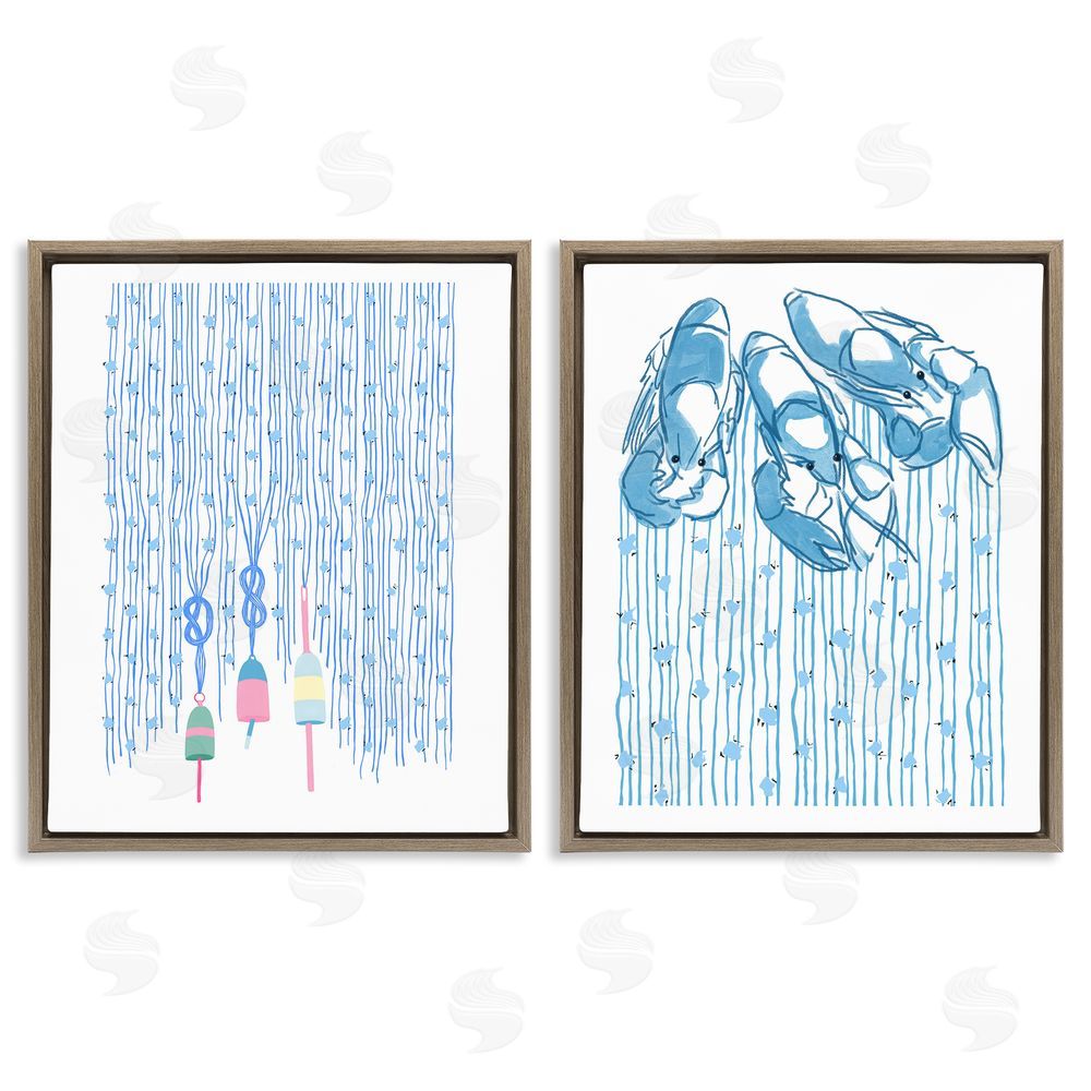 Melissa Tilley Nautical Buoys & Lobsters Brown Floating Frame Canvas Wall Art Print