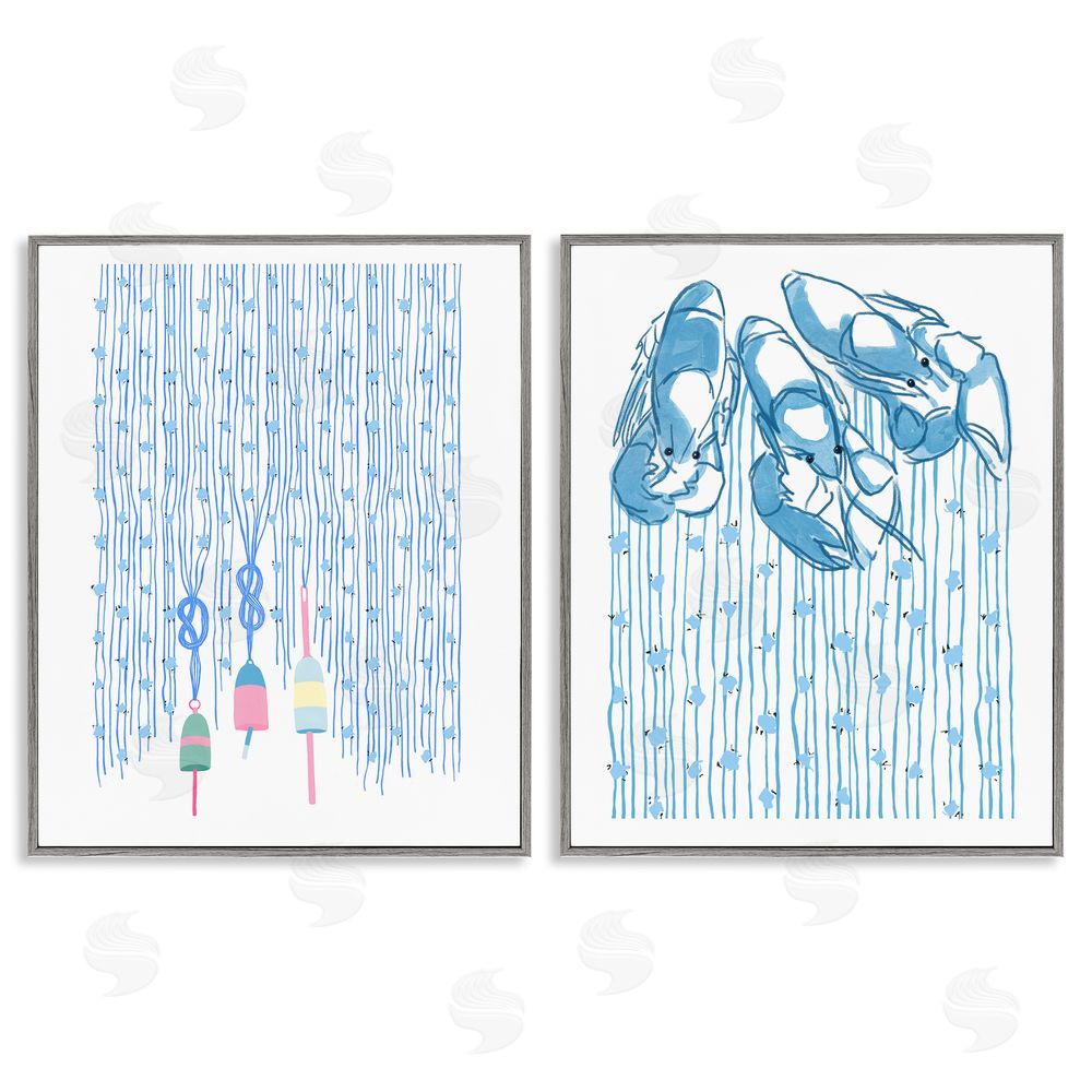 Melissa Tilley Nautical Buoys & Lobsters Gray Framed Giclee Wall Art Print