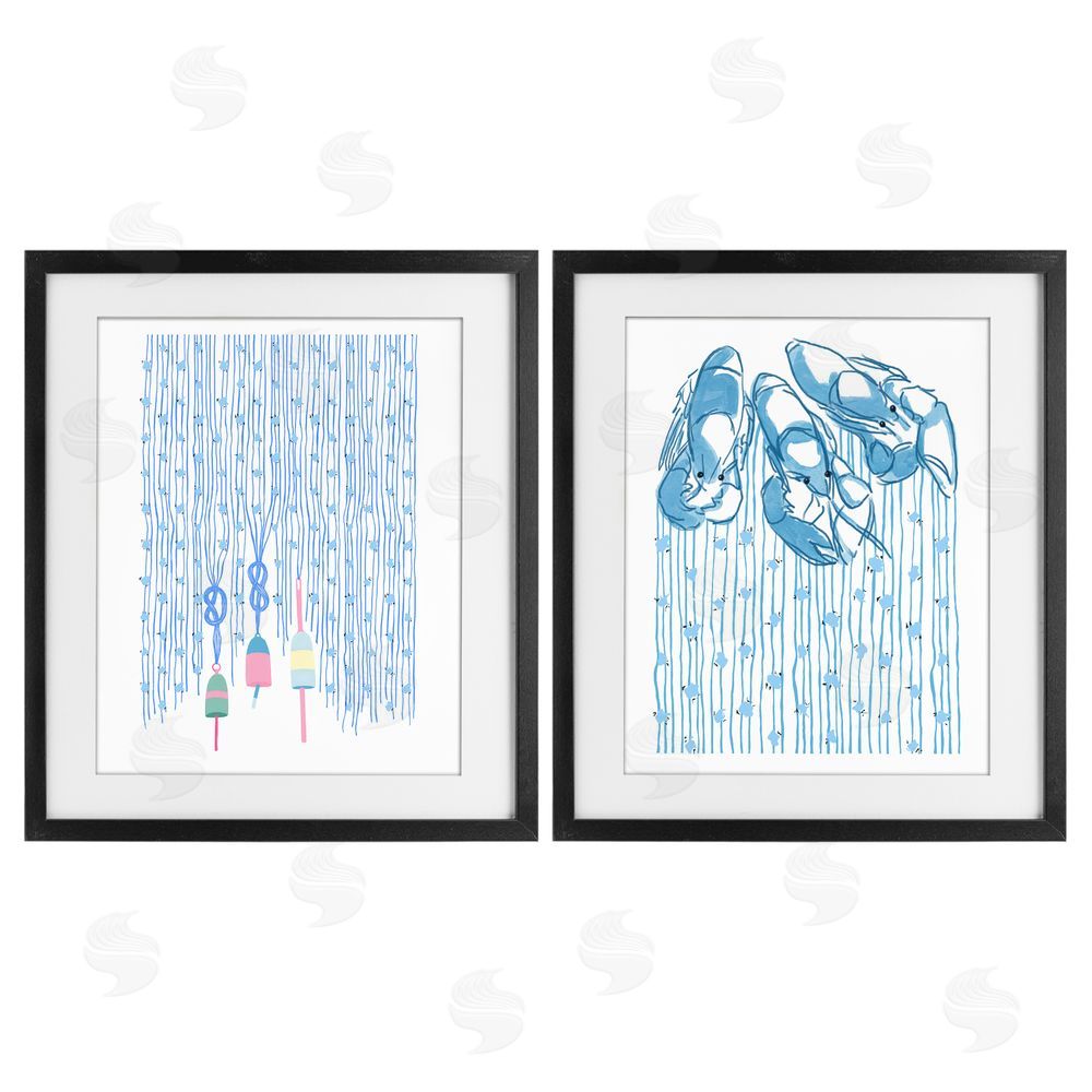 Melissa Tilley Nautical Buoys & Lobsters Black Framed Print Under Glass Wall Art
