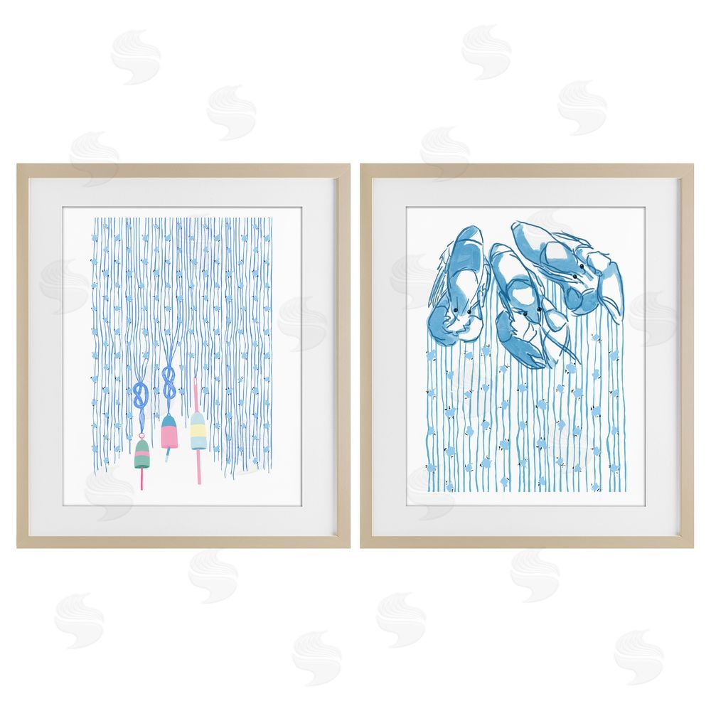 Melissa Tilley Nautical Buoys & Lobsters Brown Framed Print Under Glass Wall Art