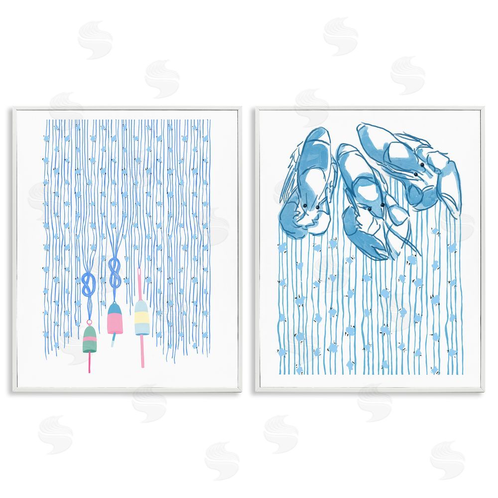 Melissa Tilley Nautical Buoys & Lobsters White Framed Giclee Wall Art Print