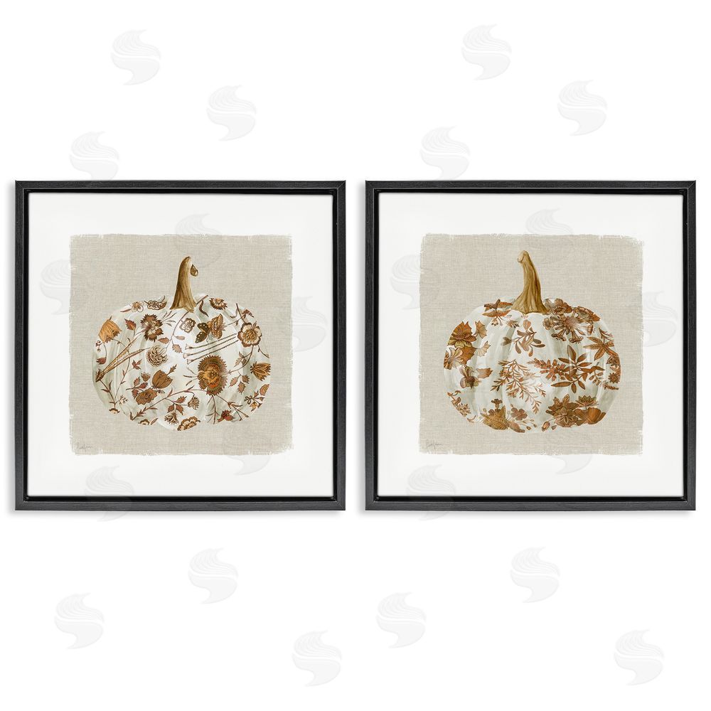 Livi Finn Vintage Patterned Pumpkins Black Floating Frame Canvas Wall Art Print