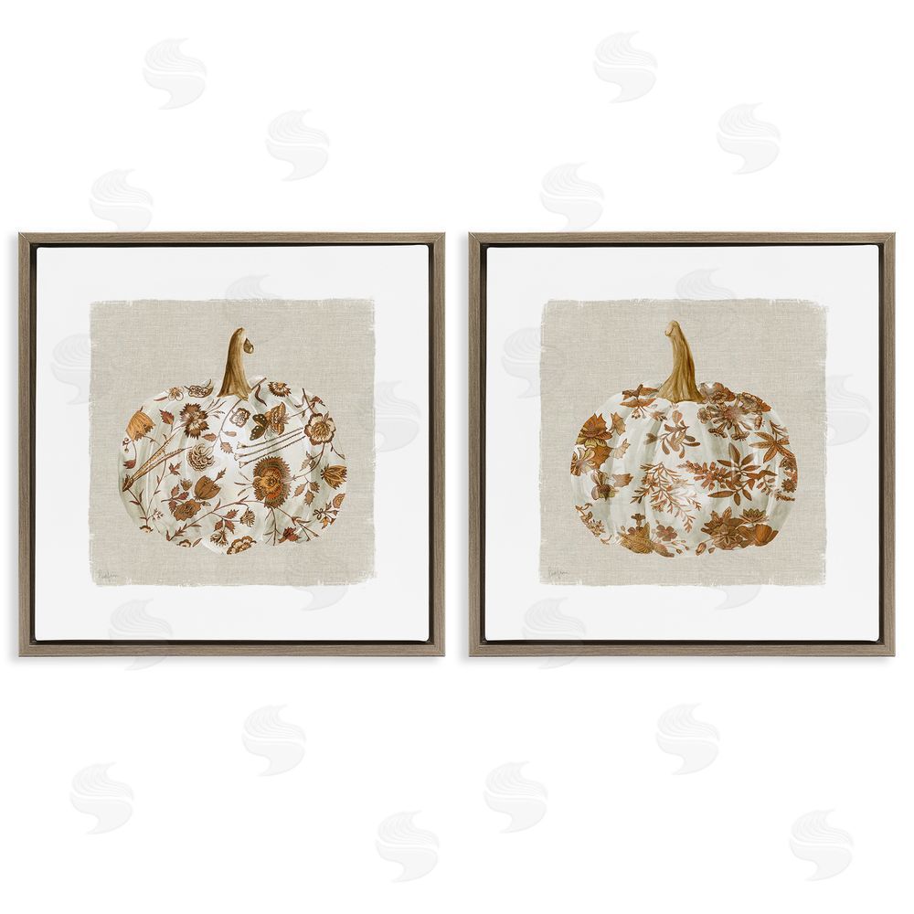 Livi Finn Vintage Patterned Pumpkins Brown Floating Frame Canvas Wall Art Print