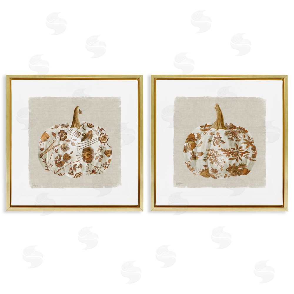 Livi Finn Vintage Patterned Pumpkins Gold Floating Frame Canvas Wall Art Print