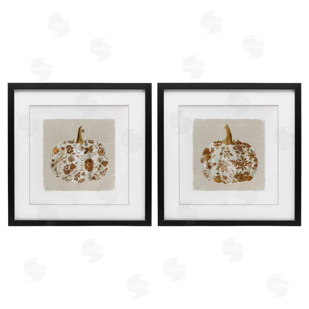 Livi Finn Vintage Patterned Pumpkins Black Framed Print Under Glass with White Mat Wall Art