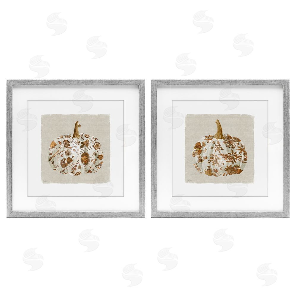 Livi Finn Vintage Patterned Pumpkins Gray Framed Print Under Glass with White Mat Wall Art