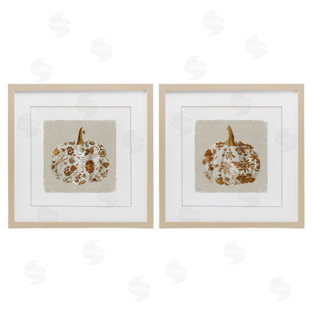 Livi Finn Vintage Patterned Pumpkins Birch Framed Print Under Glass with White Mat Wall Art
