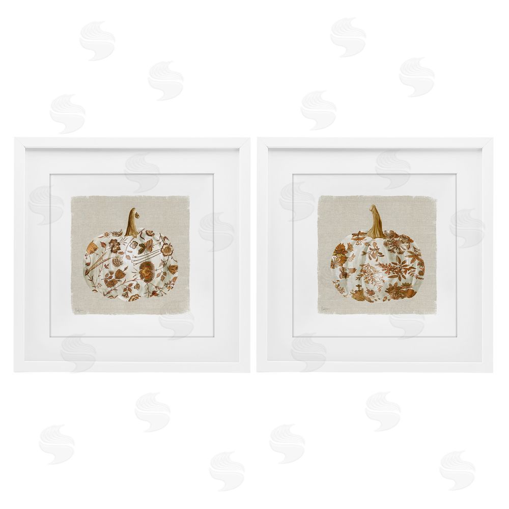 Livi Finn Vintage Patterned Pumpkins White Framed Print Under Glass with Mat Wall Art