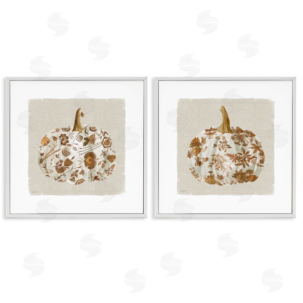 Livi Finn Vintage Patterned Pumpkins White Framed Giclee Wall Art Print