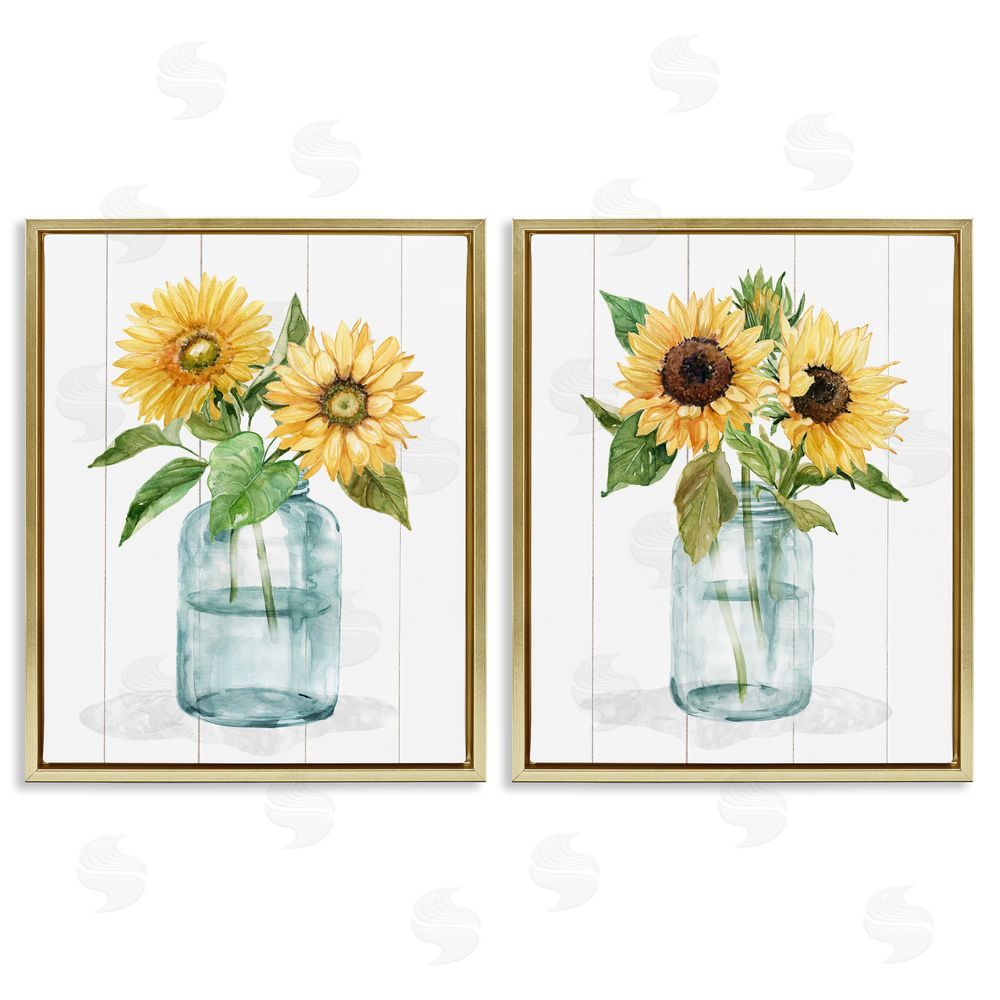 Livi Finn Sunny Day Sunflowers Gold Floating Frame Canvas Wall Art Print