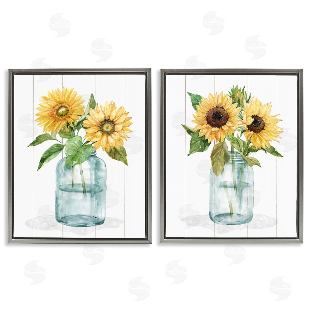 Livi Finn Sunny Day Sunflowers Gray Floating Frame Canvas Wall Art Print