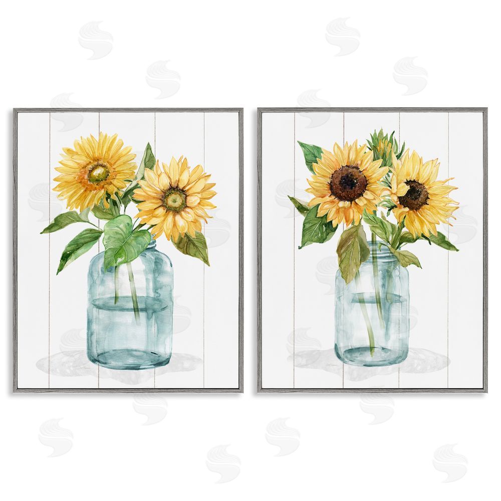 Livi Finn Sunny Day Sunflowers Gray Framed Giclee Wall Art Print