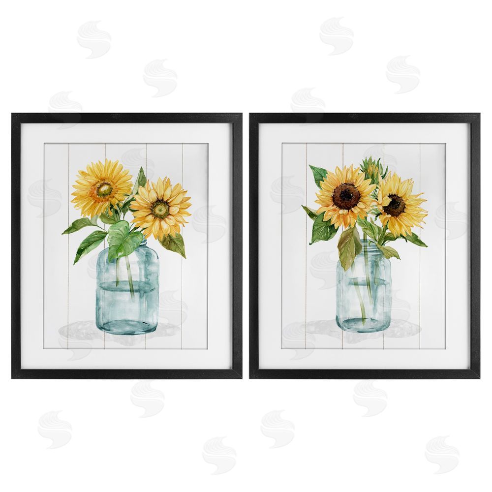 Livi Finn Sunny Day Sunflowers Black Framed Print Under Glass with White Mat Wall Art