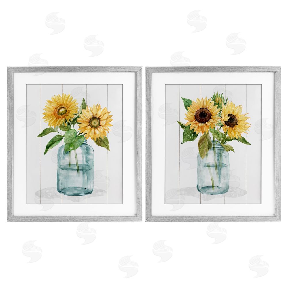 Livi Finn Sunny Day Sunflowers Gray Framed Print Under Glass with White Mat Wall Art