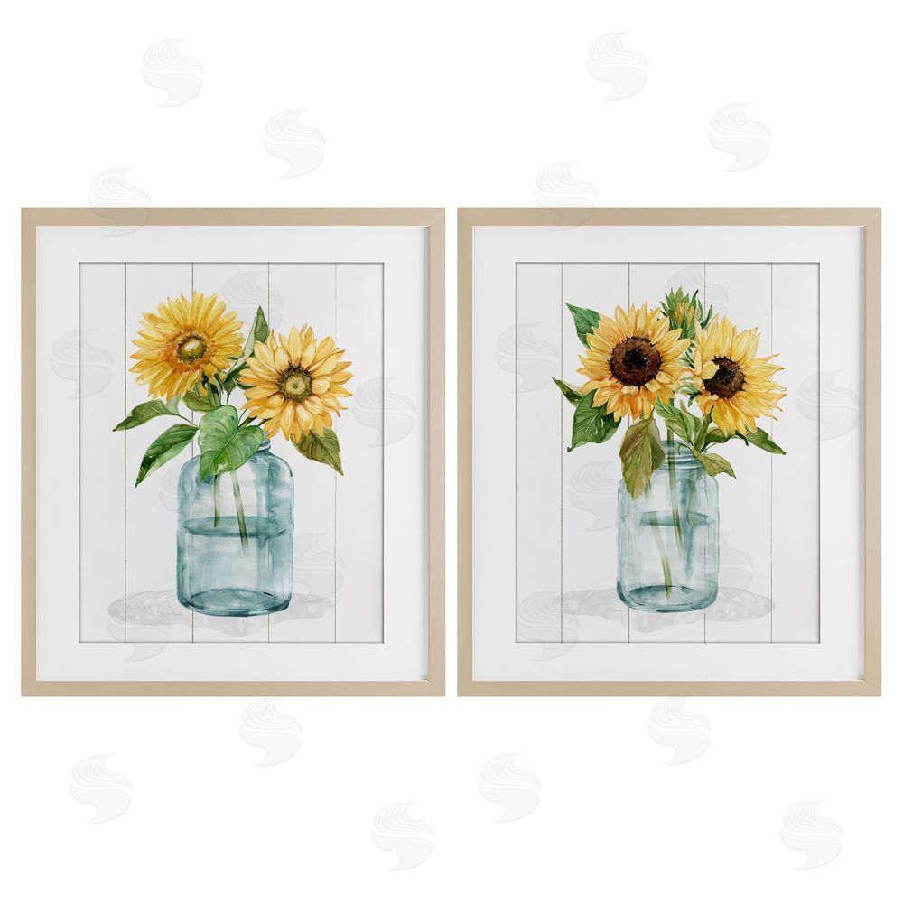 Livi Finn Sunny Day Sunflowers Birch Framed Print Under Glass with White Mat Wall Art