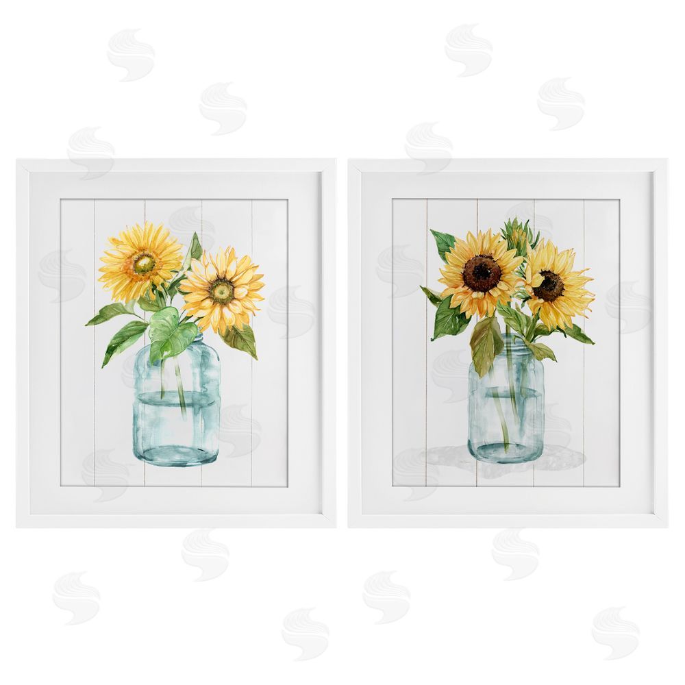 Livi Finn Sunny Day Sunflowers White Framed Print Under Glass with Mat Wall Art