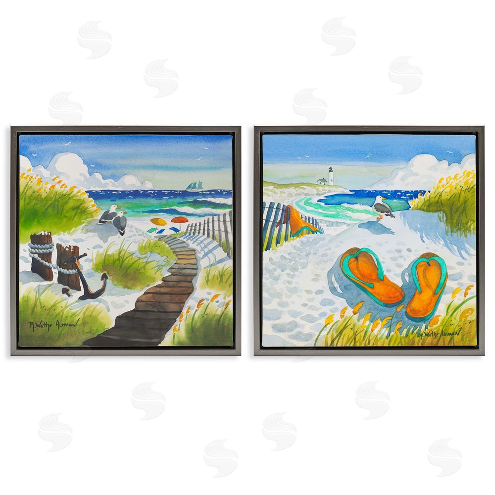 Robin Altman Boardwalk Through Beach Scenery Gray Floating Frame Stretched Canvas Wall Art Print