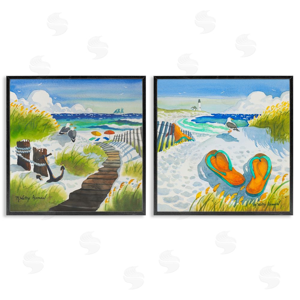 Robin Altman Boardwalk Through Beach Scenery Black Framed Giclee Wall Art Print