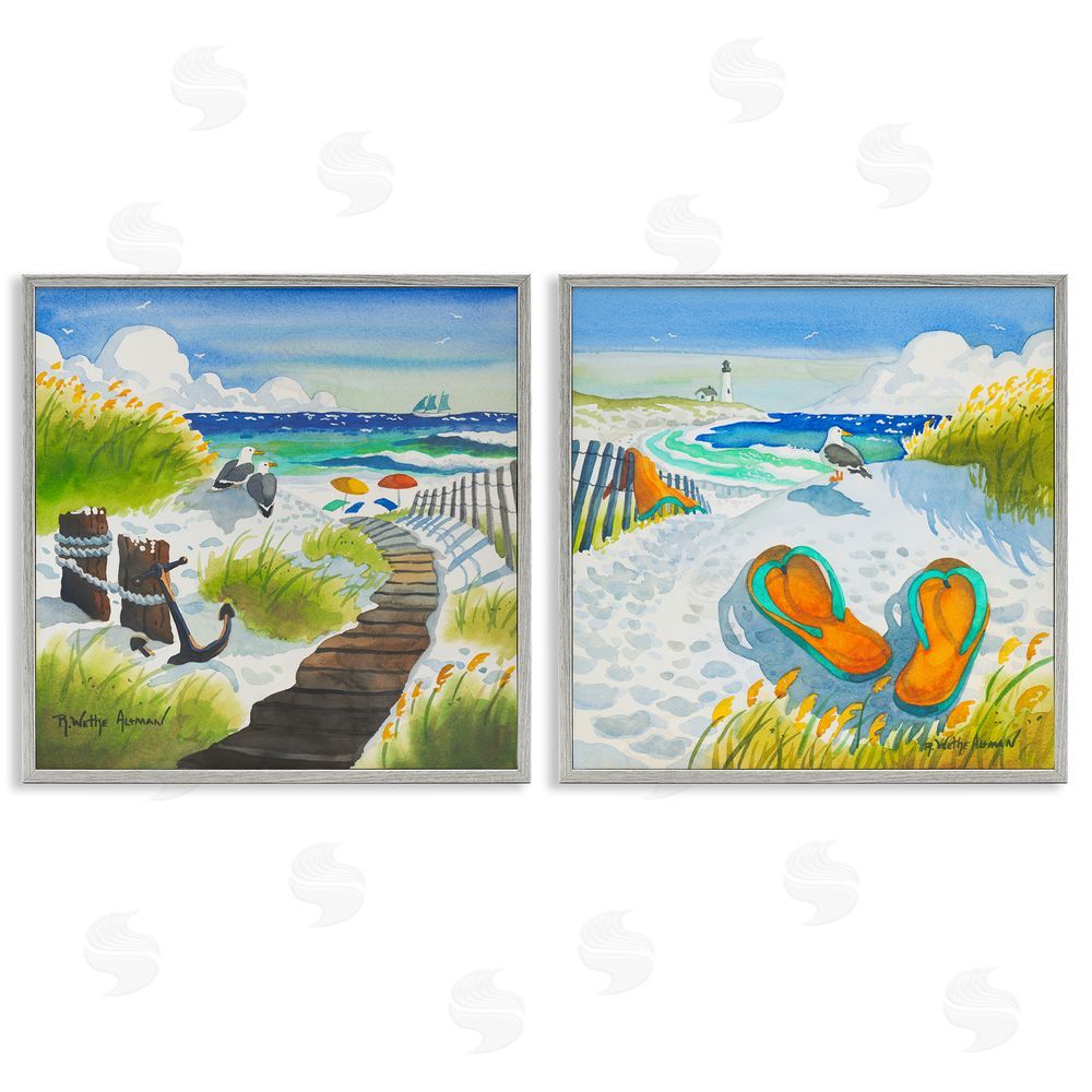 Robin Altman Boardwalk Through Beach Scenery Gray Framed Giclee Wall Art Print
