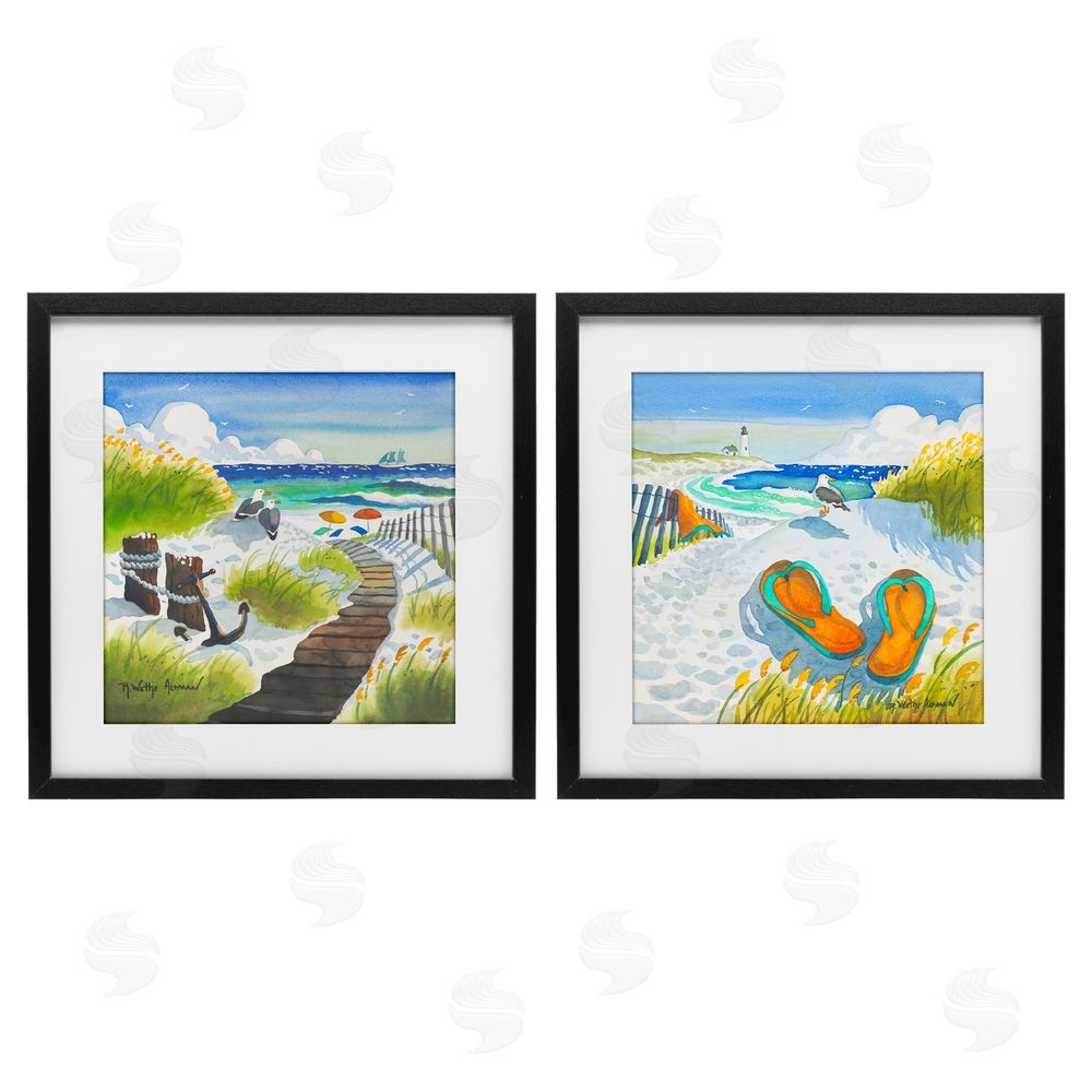 Robin Altman Boardwalk Through Beach Scenery Black Framed Print Under Glass with Matting Wall Art