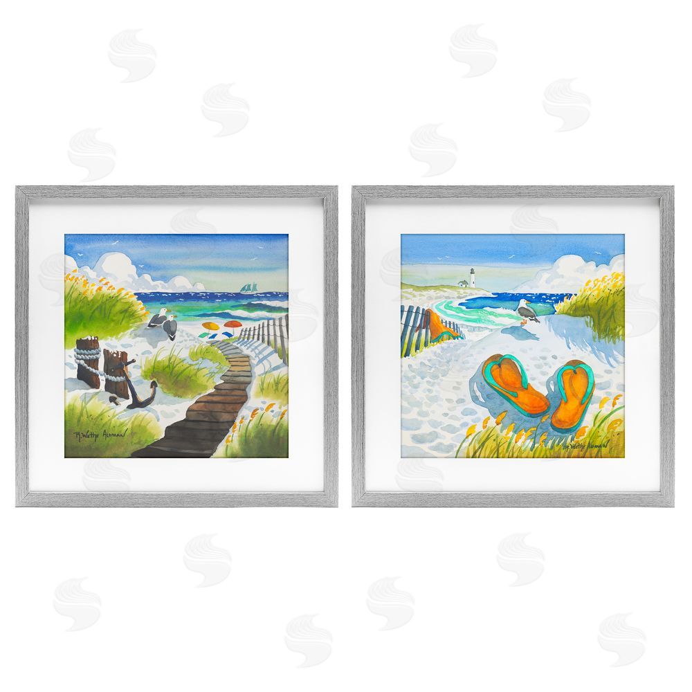 Robin Altman Boardwalk Through Beach Scenery Gray Framed Print Under Glass with Matting Wall Art