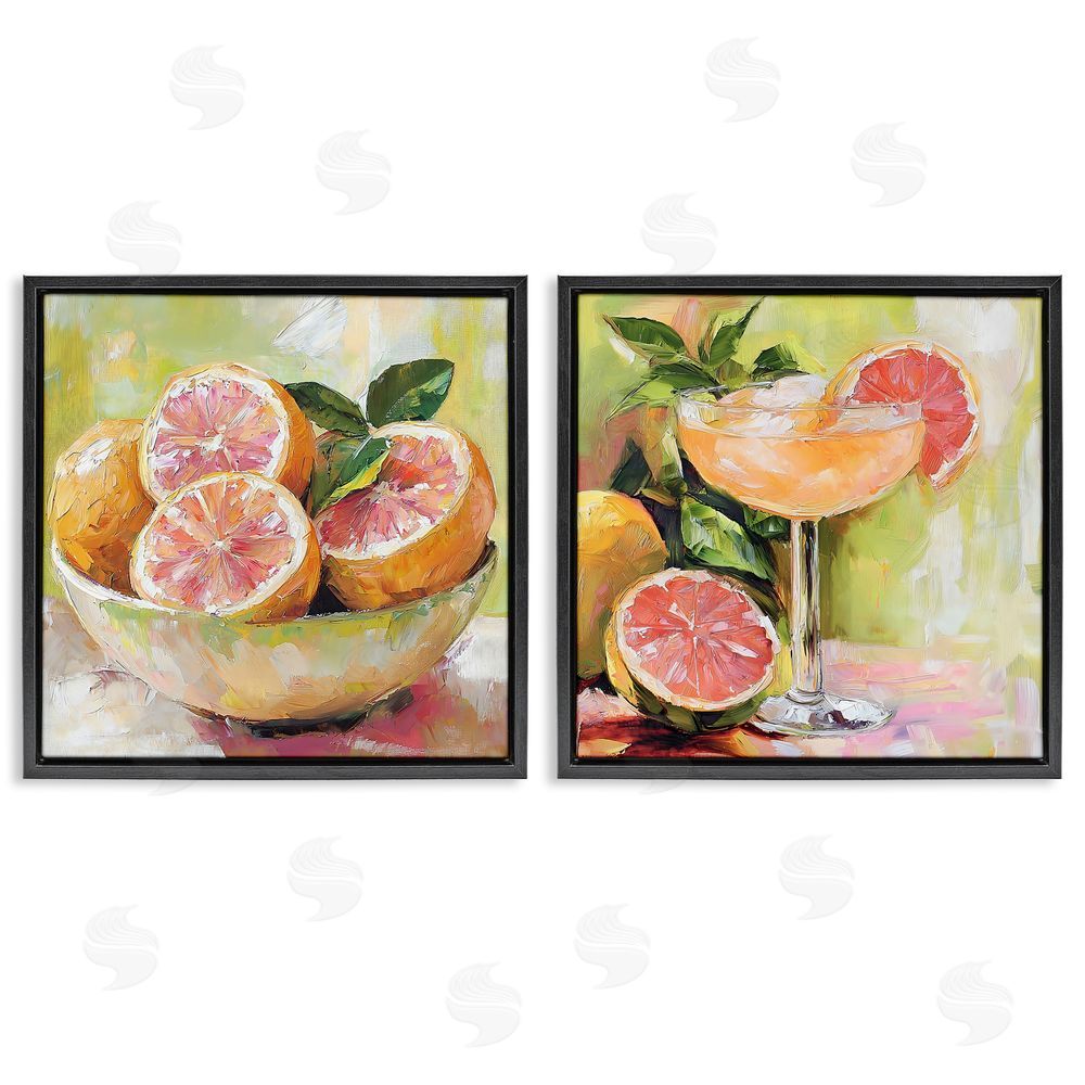 Riley B Grapefruit Bowl & Cocktail Black Floating Framed Canvas Wall Art
