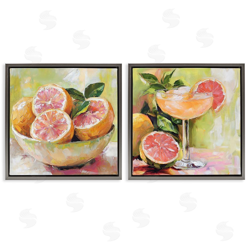 Riley B Grapefruit Bowl & Cocktail Gray Floating Framed Canvas Wall Art