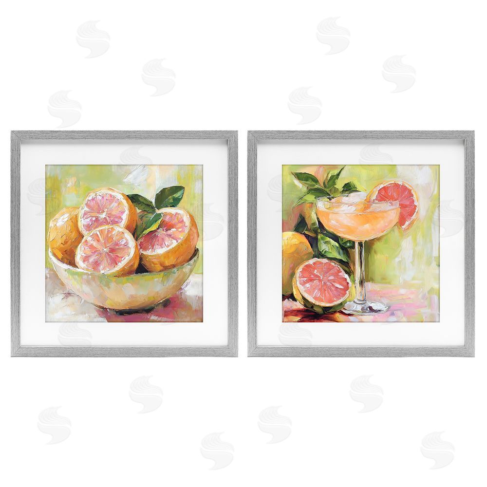Riley B Grapefruit Bowl & Cocktail Gray Framed Print Under Glass Wall Art