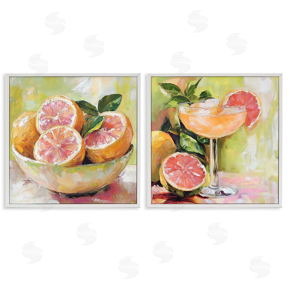 Riley B Grapefruit Bowl & Cocktail White Framed Giclee Wall Art