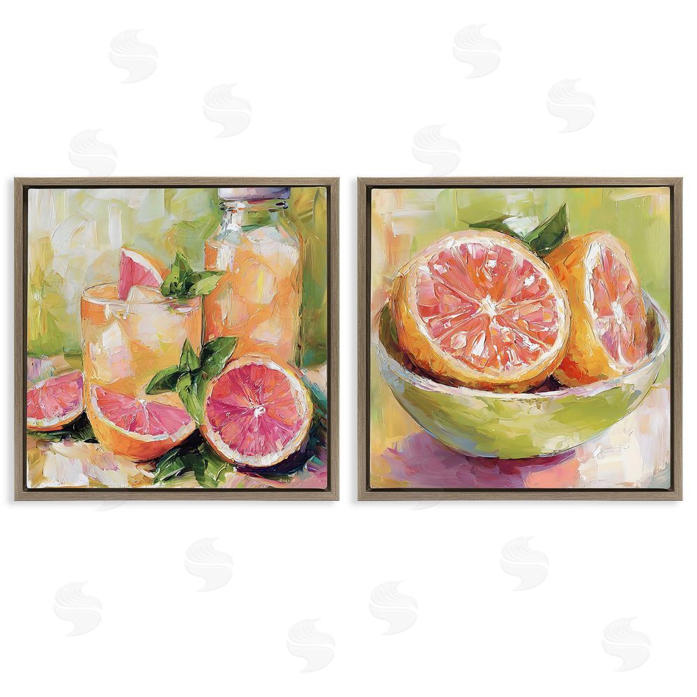 Riley B Grapefruit Drinks & Fruits Brown Floating Framed Canvas Wall Art