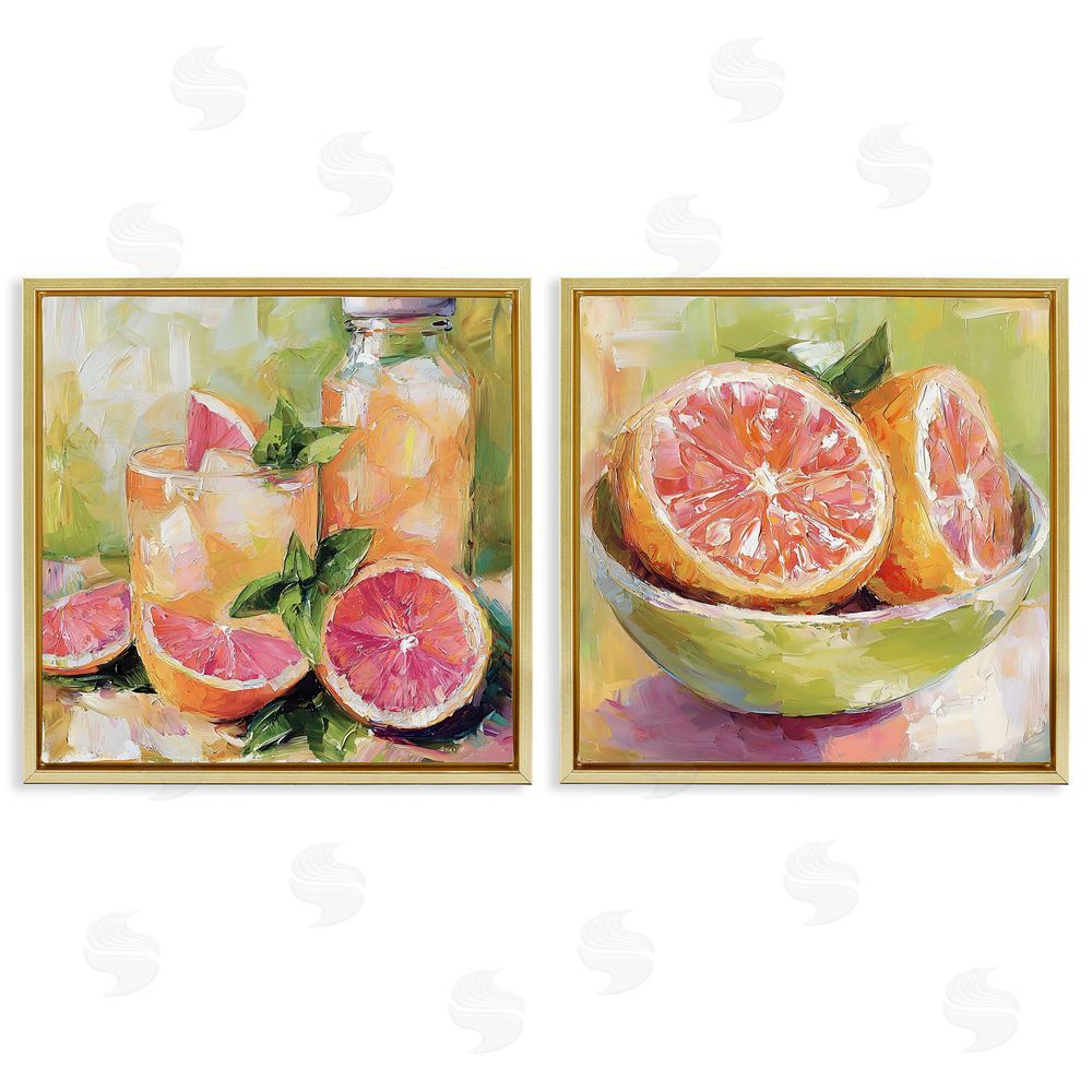 Riley B Grapefruit Drinks & Fruits Gold Floating Framed Canvas Wall Art
