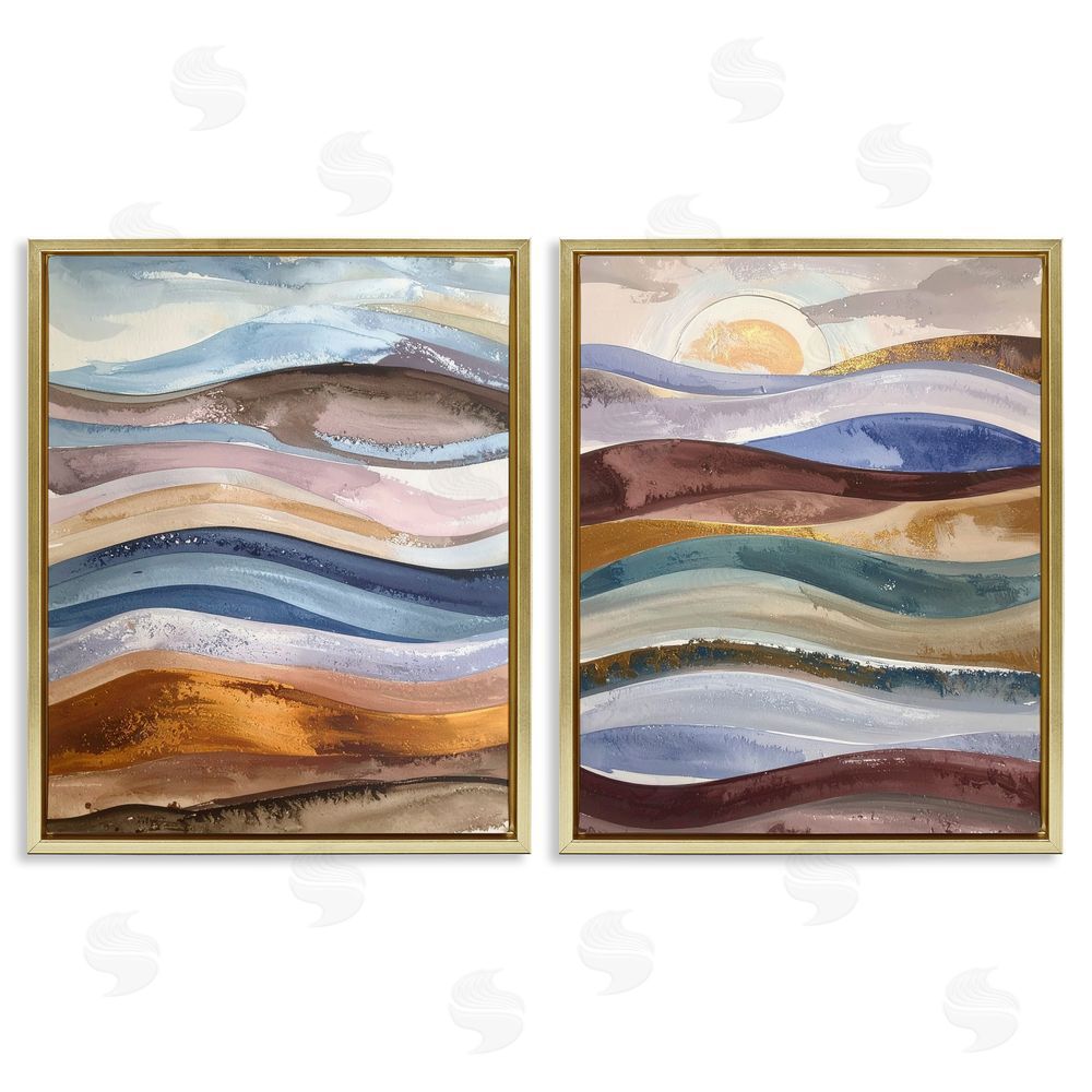 Alonza Saunders Earthy Ocean Flow Gold Floating Frame Canvas Wall Art Print