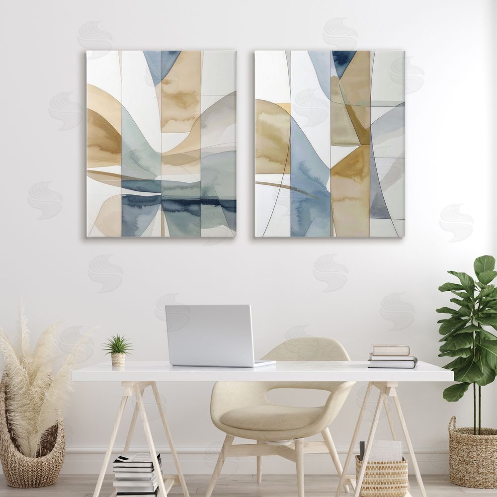 Alonza Saunders Balanced Geographic Abstract Stretched Cavas Wall Art Set in Room