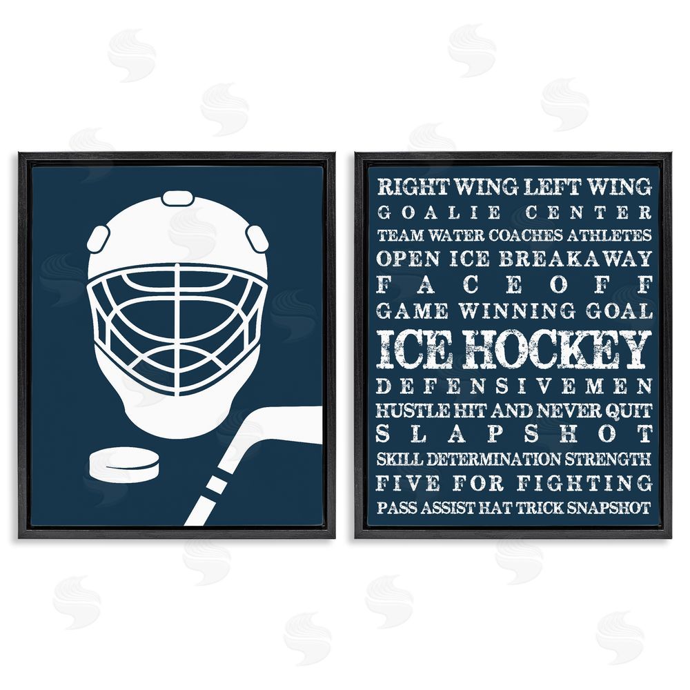 Melody Hogan Hockey Equipment & Phrases Black Floating Frame Canvas Wall Art Print