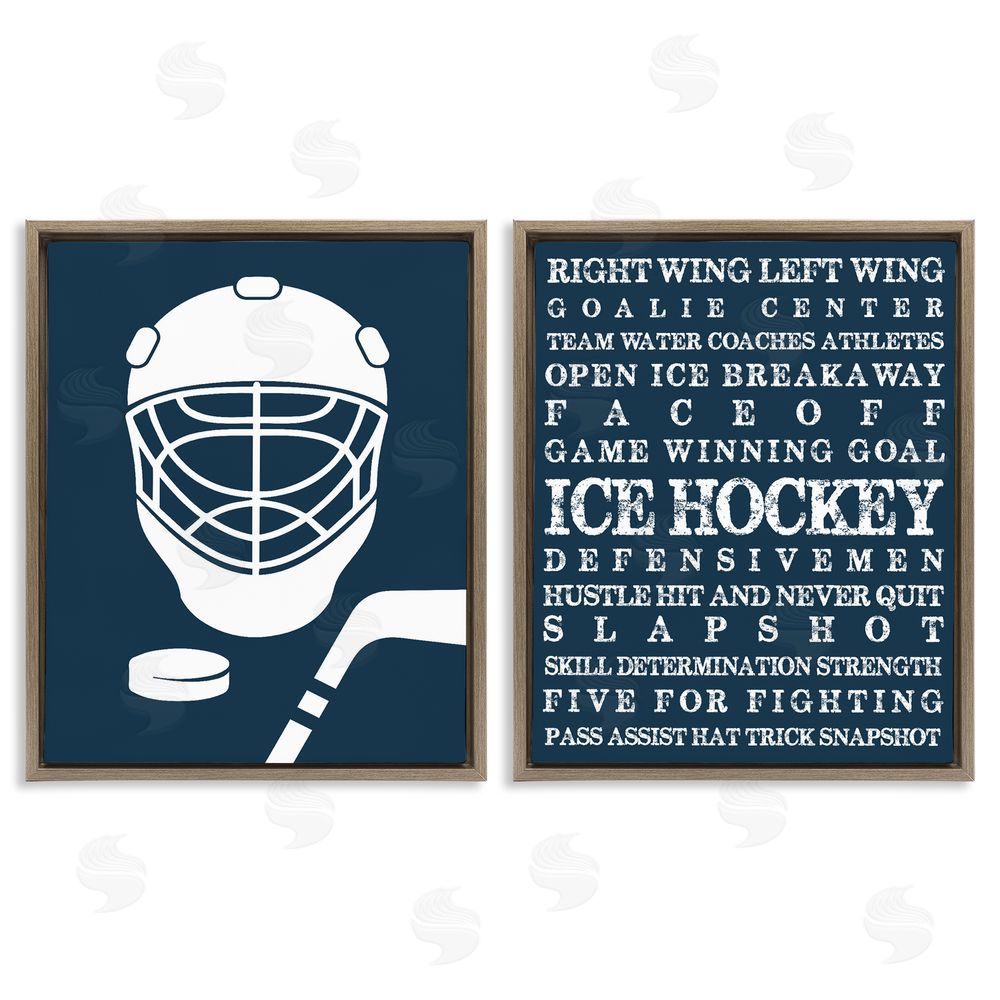 Melody Hogan Hockey Equipment & Phrases Brown Floating Frame Canvas Wall Art Print
