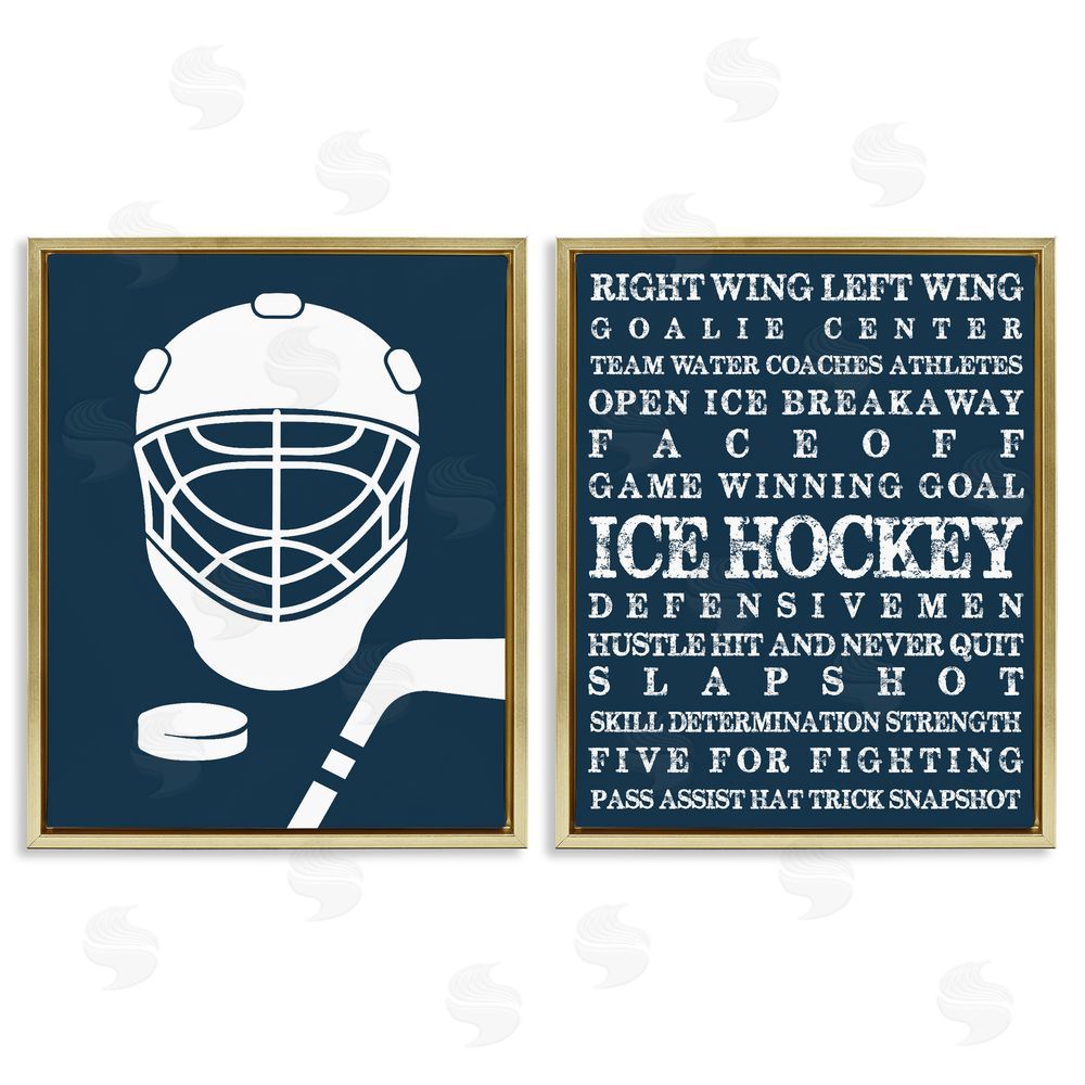 Melody Hogan Hockey Equipment & Phrases Gold Floating Frame Canvas Wall Art Print