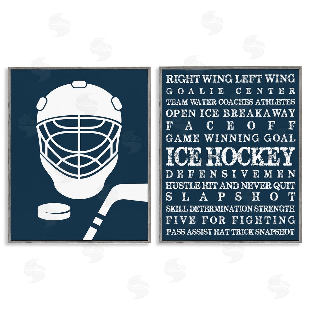 Melody Hogan Hockey Equipment & Phrases Gray Framed Giclee Wall Art Print