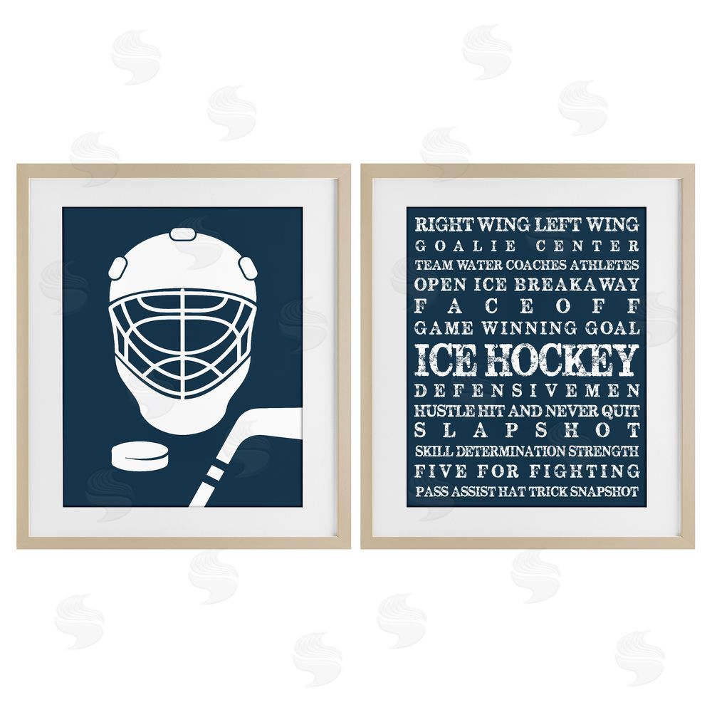 Melody Hogan Hockey Equipment & Phrases Brown Framed Print Under Glass Wall Art