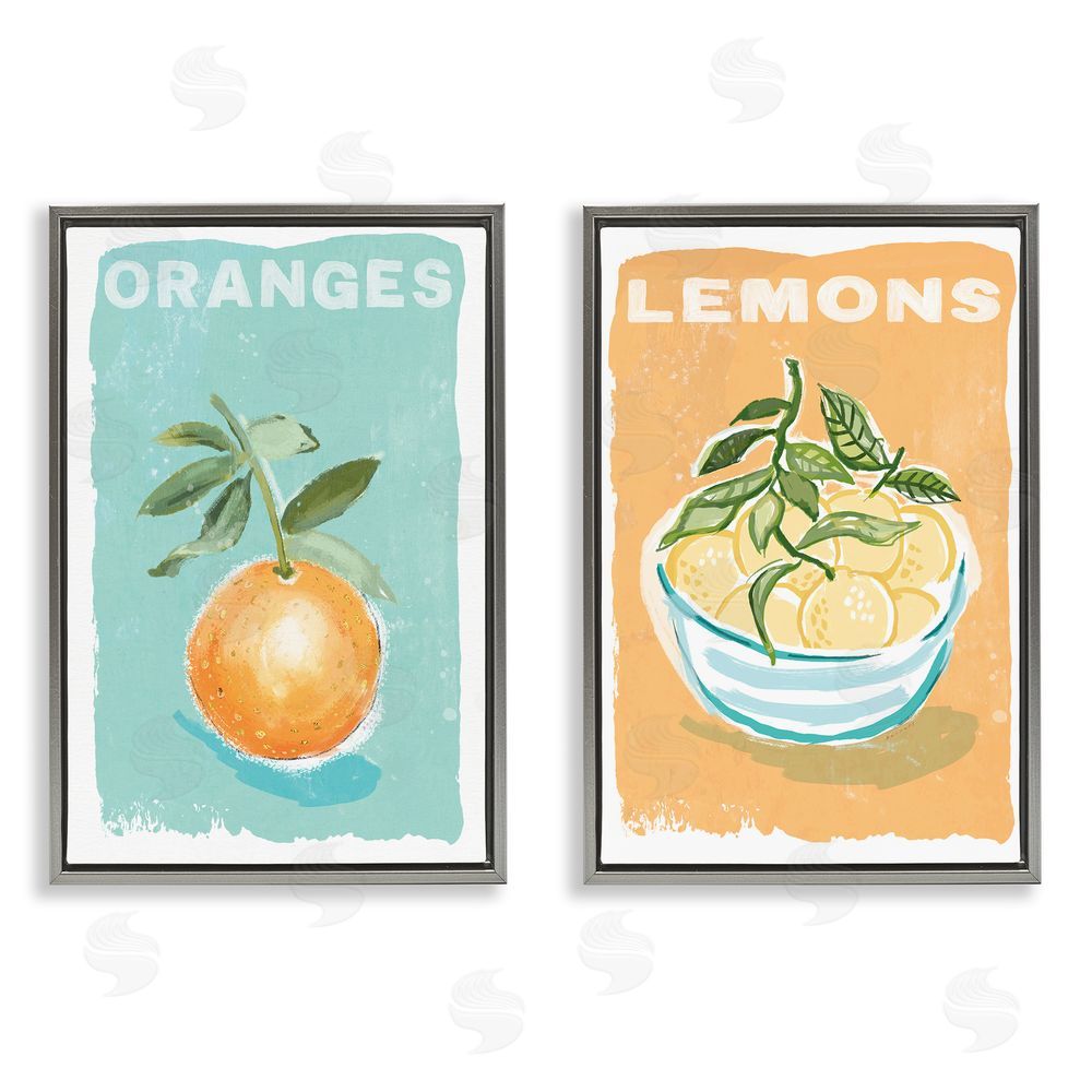 Chad Barrett Citrus Twist Motif Gray Floating Frame Canvas Wall Art Print