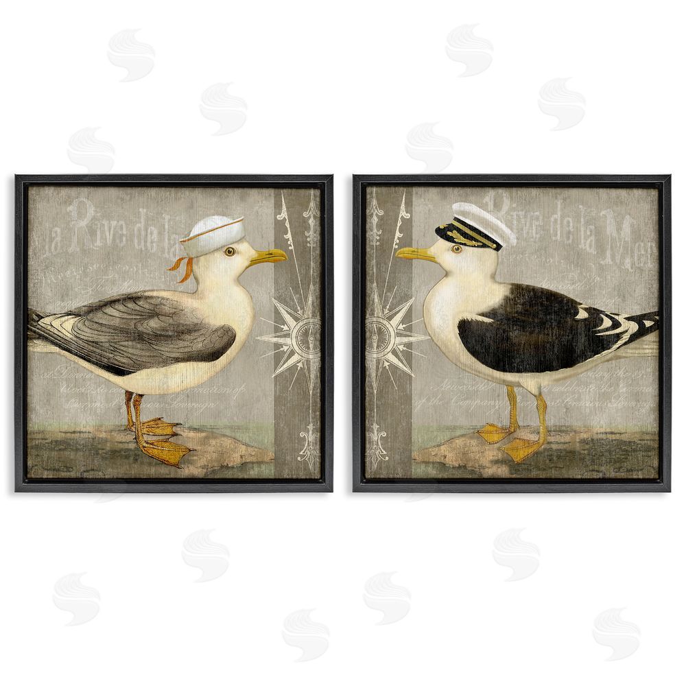 Suzanne Nicoll Little Seagulls with Hats Black Floating Frame Canvas Wall Art Print