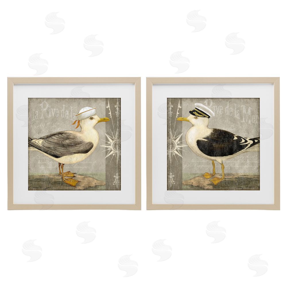 Suzanne Nicoll Little Seagulls with Hats Brown Framed Print Under Glass Wall Art