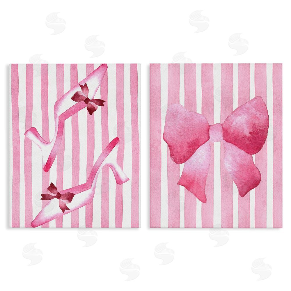 Camila Juncos Feminine Chic Bows Pink Stripes Stretched Canvas Wall Art