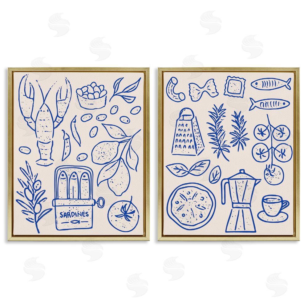 Camila Juncos Mediterranean Kitchen Simplicity Gold Floating Frame Canvas Wall Art